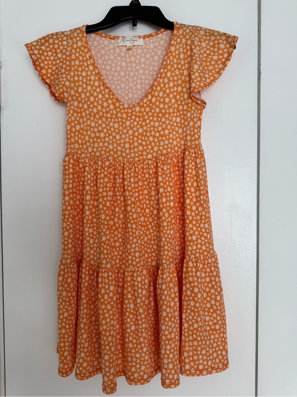 Jessica Simpson Orange Floral V-Neck Tiered Dress